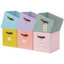DECOMOMO Storage Bins, Cube Storage Bin with Labels, Fabric Storage Cubes for Shelves (10.5" x 11" / 6pcs, Rainbow)