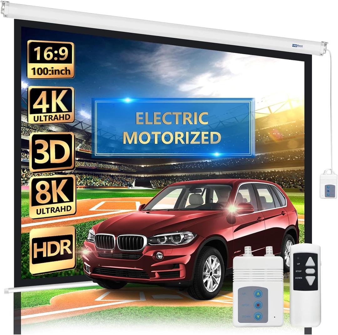 100" Motorized Projector Screen - Indoor and Outdoor Movies Screen 100 inch Electric 16:9