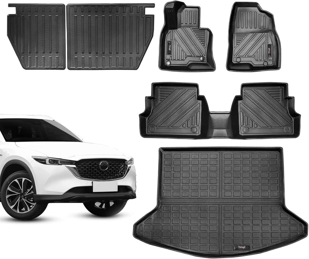 Custom Fit Mazda CX-5 2025 2024 2023 2022 2021 2020 2019 2018 2017 Floor Mats Trunk Cargo Liner and Rear Seat Backrest Mat All Weather TPE Protection Mat for Mazda CX5 Accessories (Set of 6 Mats)