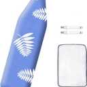 SheeChung 12x42 Inch Ironing Board Cover and Pad -100% Cotton and Heavy-Duty,Snug Fit Over-The-Door & Built in Wall Ironing Board Cover Replacement Pad Cover (Blue+leaf)