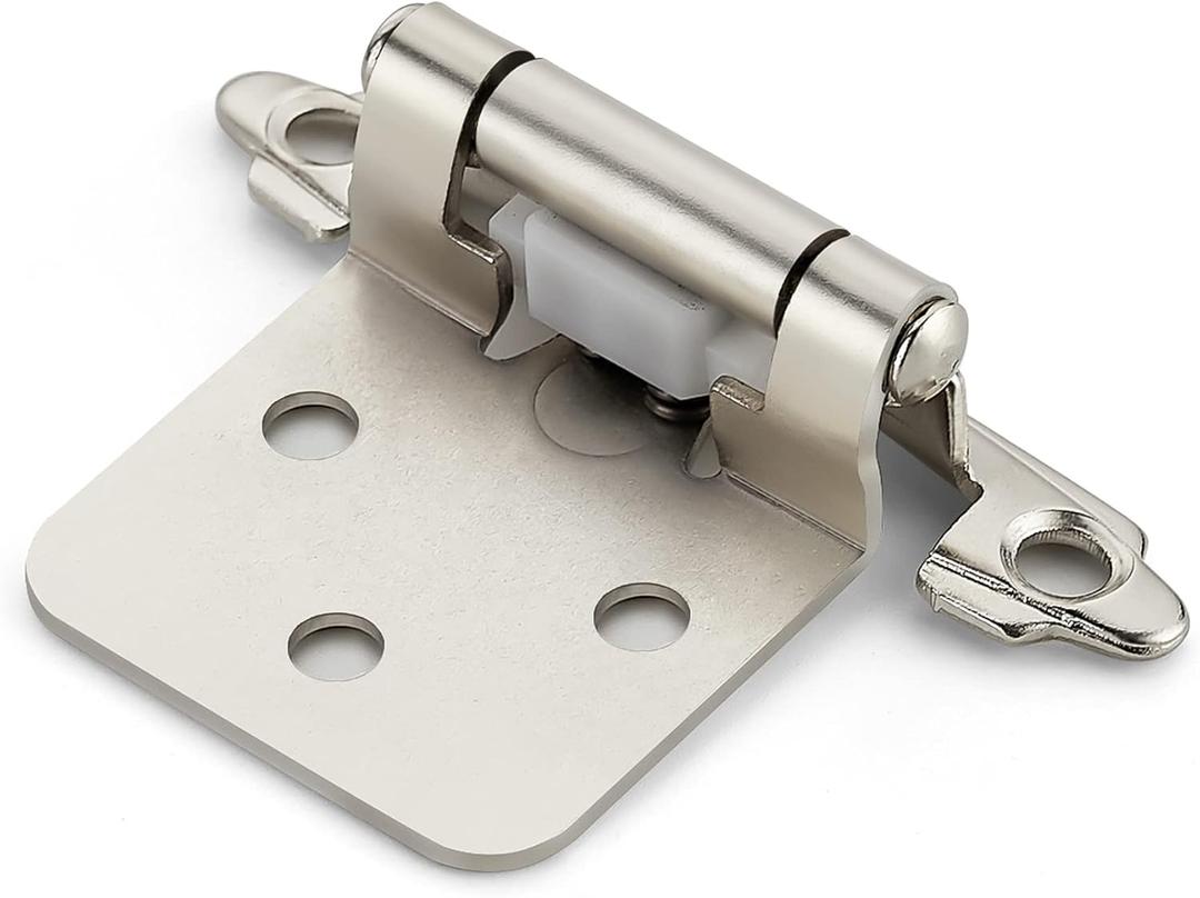Ravinte 50 Pack (25 Pairs) 1/2 inch Overlay (Variable) Cabinet Hinges, Self-Closing Semi-Concealed Face Mount, Satin Nickel Decorative Hardware with Door Bumpers for Kitchen & Cupboard Doors, Silver