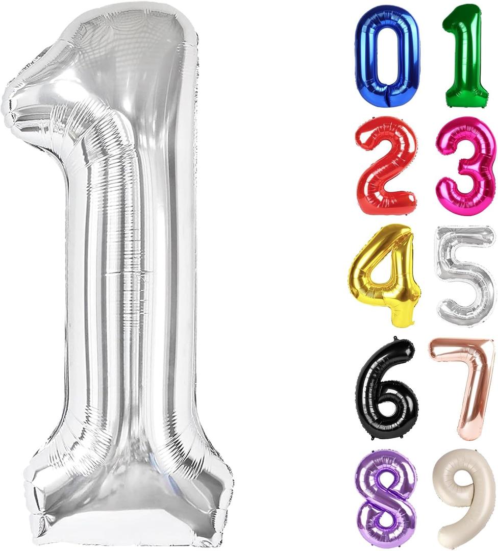 1 Balloon - Silver Birthday Number Balloons, 40 Inch Large Foil Balloons for Men Women Boys Girls Silver Themed Birthday Decorations