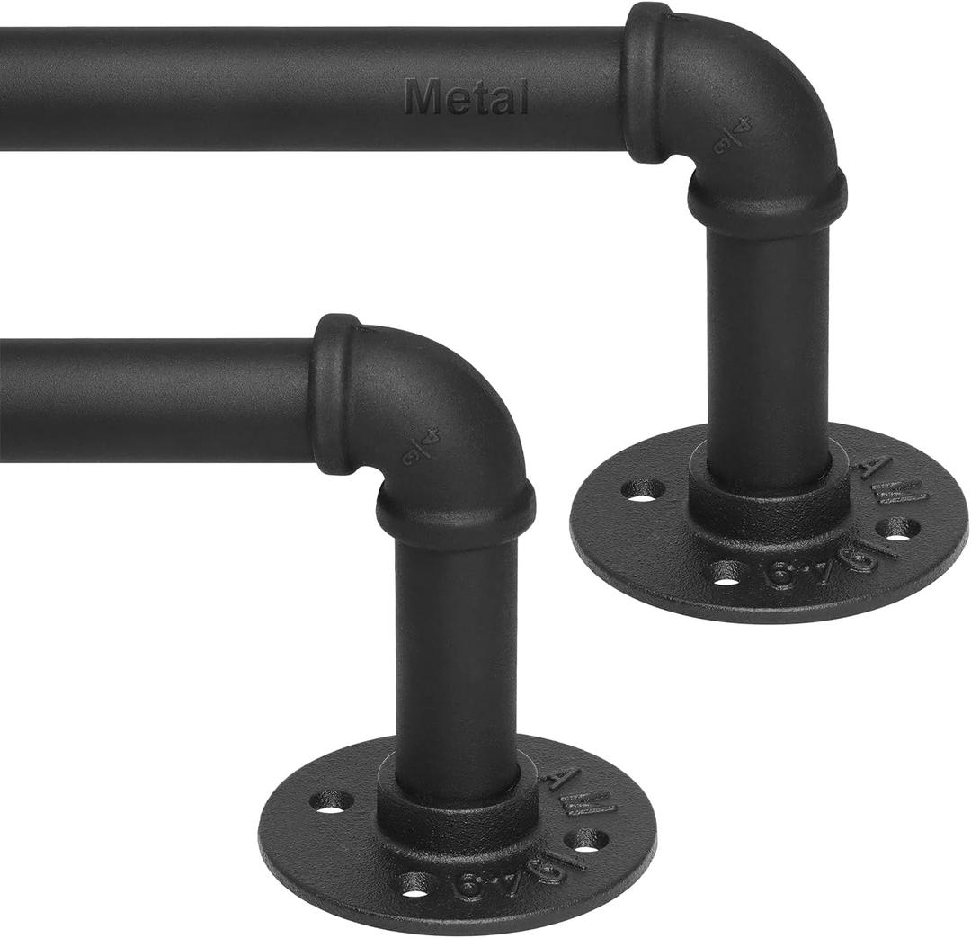Refrze 2 Pack Curtain Rods for Windows 34 to 48 Inch, Industrial Curtain Rods Wrap Around, Heavy Duty for Bedroom & Outdoor, 34-48", "Black Curtain rod