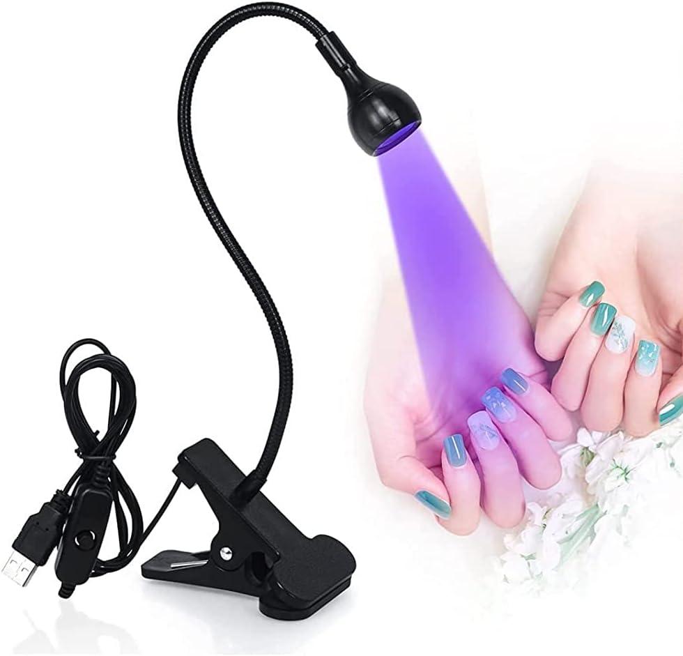 Brokimis Mini UV Lamp for Gel Nails, LED Curing Lamp with Flexible Gooseneck & Clamp 3W Portable Small Manicure UV Light Nail Dryer for Resin Curing Nail Art (Black)