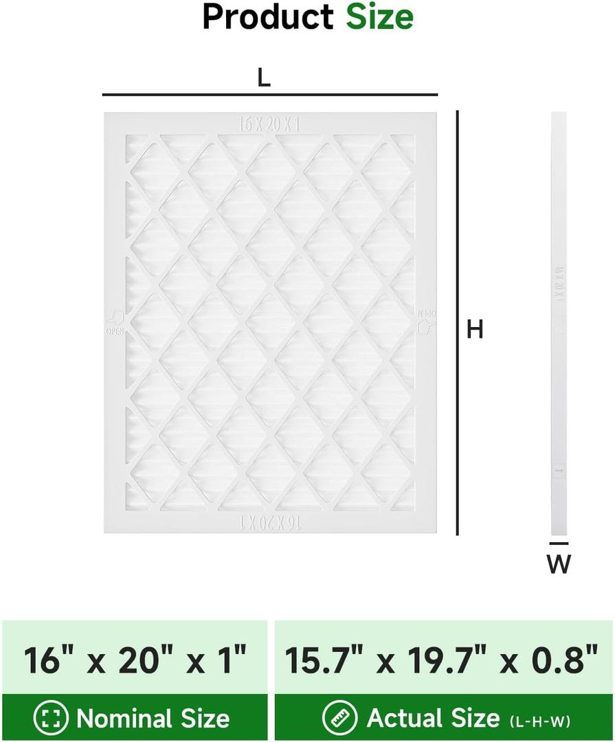 Future Way 16x20x1 Air Filters, 6-Pack with Reusable Frame, MERV 13, MPR 1900 AC Furnace Filters, Space Saving & Cost-effective