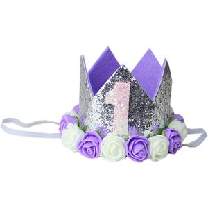 Kirei Sui Baby Silver Lavender One 1st 1/2 Half Birthday Rosettes Crown Headband