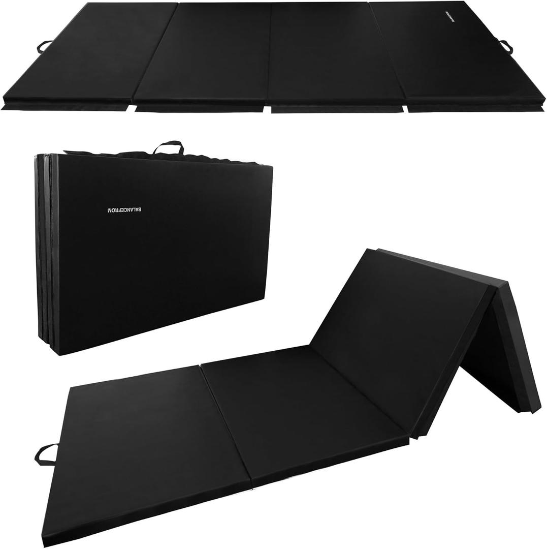 All Purpose 4'x8'x2" Extra Thick High Density Anti Tear Gymnastics Gym Folding Exercise Aerobics Mats, Multiple Colors (Black)