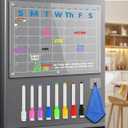 Colored Reusable Fridge Calendar 15"x11", Magnetic Calendar for Refrigerator, Acrylic Whiteboard Calender Dry Erase, workable on Dark and Light Background. 8 Markers and erasers(Blue).