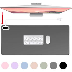 Konohan Heated Large Desk Mat PU Leather Warm Mouse Pad with 5 Heating Level & 4 Hour Auto Shut-Off Heating Keyboard Pad Warmer Gaming Mouse Pad for Office Home(Gray Color,31.5 X 13)