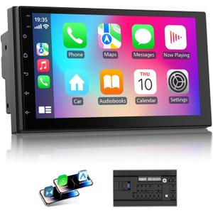Haudio 7 Inch Double Din Car Stereo with Wireless Apple CarPlay & Android Auto, Touchscreen Android Radio, Bluetooth Car Audio Receiver (No Reversing Camera)