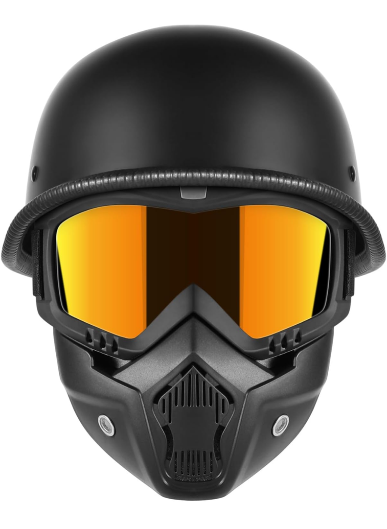 Motorcycle Half Helmets with Face Shield, German Style Motorcycle Helmet for Adult Men Women, DOT Approved Retro Half Shell Helmet for Moped Cruiser Scooter M