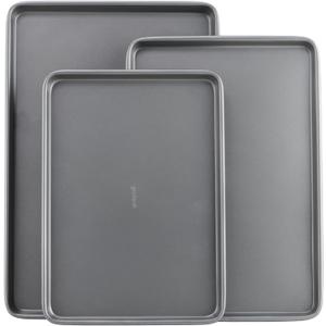 GoodCook Everyday Nonstick Baking Sheet Set, 3 Pack Includes Small (139) Medium (151) and Large (1711) Pans Carbon Steel Construction Cookie Sheets Bakeware Set, Gray
