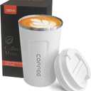 YINBAOGE Insulated Travel Coffee Mug, Spill & Leak Proof, Portable To Go Camping Stainless Steel Coffee Tumbler, Reusable Thermal Coffee Cup with Lid for Hot & Cold Drinks (2nd-White, 12 OZ)