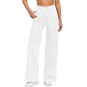 Metietila Women's White Baggy Jeans High Waisted 90s Wide Leg Distressed Denim Pants with Raw Hem Medium