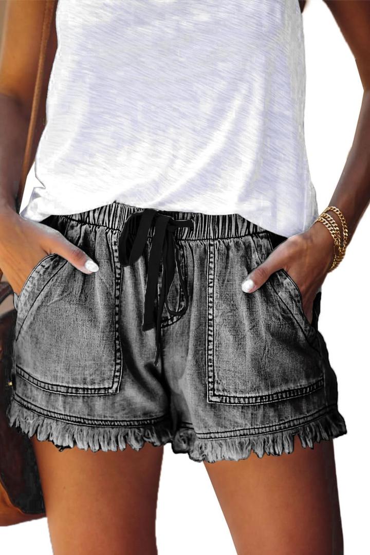 YOCUR Womens Lightweight Shorts Casual Baggy Trendy Hot Pants Elastic Waist Drawstring Comfy Shorts (Black, XL)