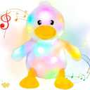 Hopearl LED Musical Stuffed Duck Light up Singing Duckling Plush Toy Adjustable Volume Lullaby Animated Soothe Birthday Gifts for Kids Toddler Girls, White, 11''