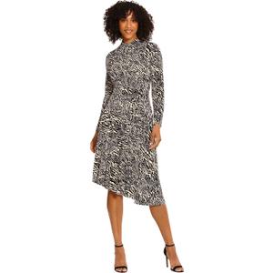 Maggy London Women's Long Sleeve Mock Neck Midi Dress with Asymmetrical Hem (Charcoal/Cream) 14W Maggy London Women's Long Sleeve Mock Neck Midi Dress with Asymmetrical Hem (Charcoal/Cream) 14W