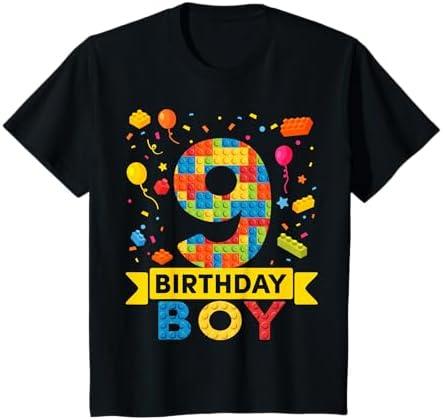 Kids 9 Year Old Building Blocks 9th Birthday Boy T-Shirt Medium