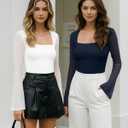 MANGOPOP Women's Square Neck Bell Sleeve Bodysuit Mesh Double Lined Body Suits Trend Going Out Tops Fall Outfits 2025, L