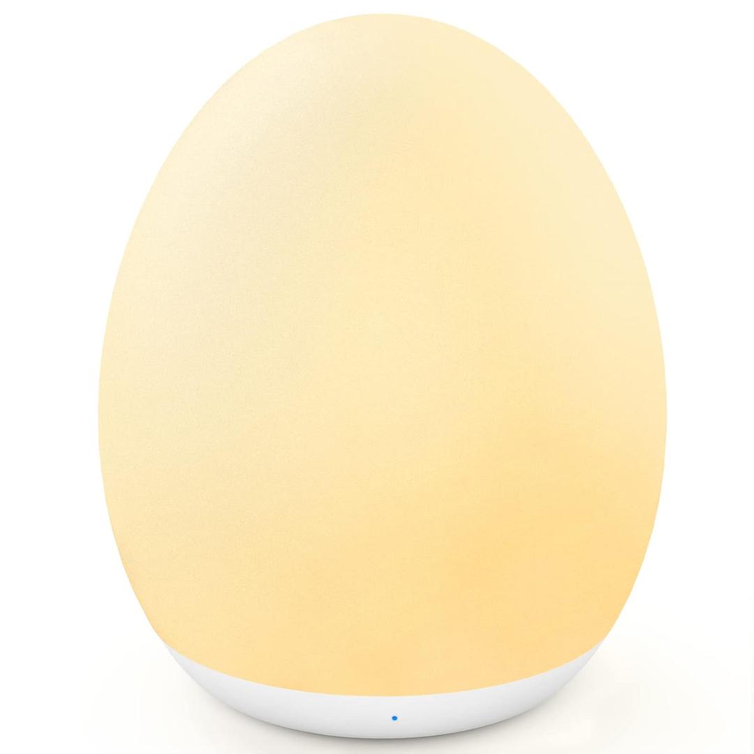 MediAcous Night Light for Kids, Baby Egg Light for Nursery, 7 Colors Changing & Stepless Dimming, Soft Silicone Touch Night Lamp with 1 Hour Timer, Rechargeable Nursery Night for Breastfeeding (White)