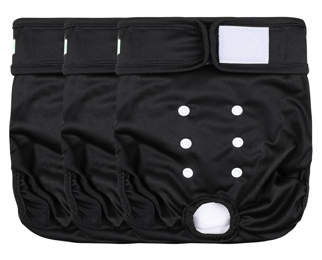 wegreeco Washable Female Dog Diapers Highly Absorbent Reusable Diapers for Dog in Heat Dog Period Diapers, 3 Pack (Black, X-Large)
