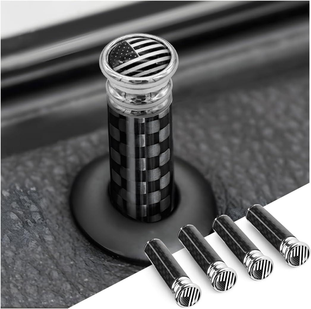 Moly Magnolia 4PCS Car Door Lock Knobs, American Flag Carbon Fiber Door Lock Pin Cover, Decorative Modification Door Lock Bolt Pin Cover, Auto Accessories Universal for SUV, Truck, Van (Black Flag)