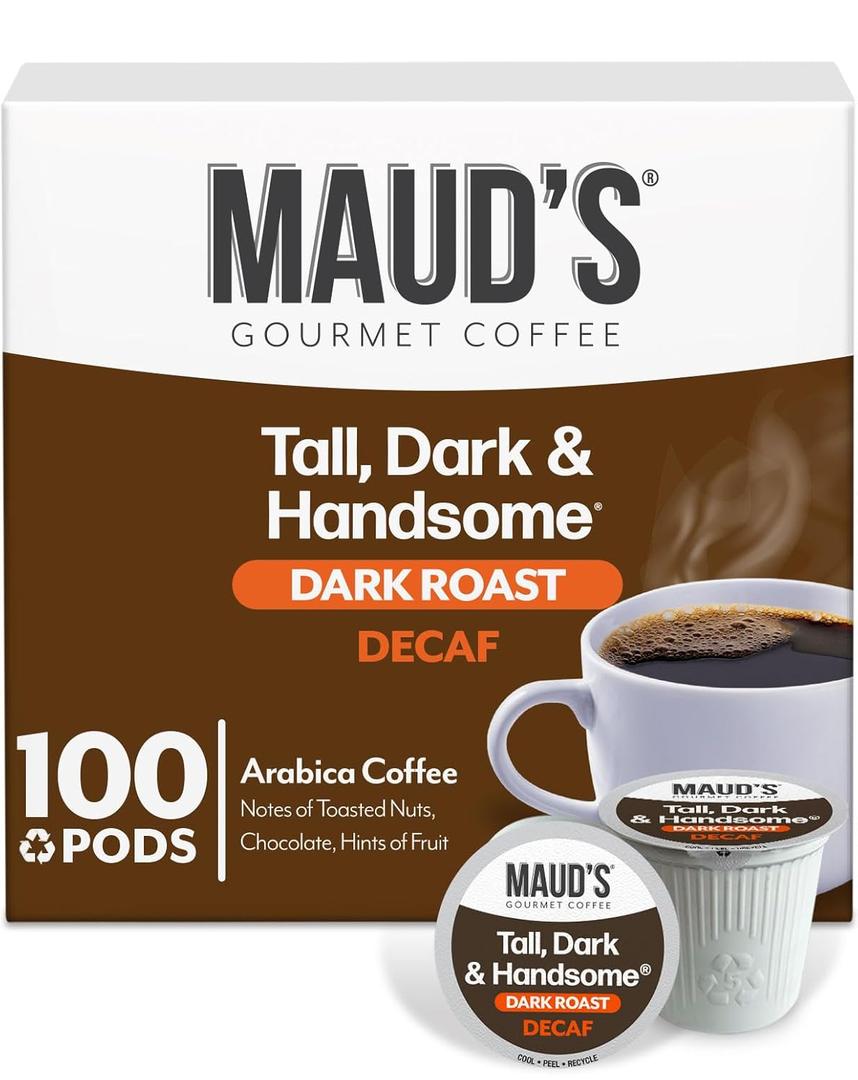 Maud's Decaf Dark Roast Coffee Pods, 100 ct, Decaffeinated Single Serve Pods – 100% Arabica, Compatible with Keurig K Cups Maker