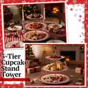 Lallisa 3 Tier Christmas Cake Stand 10", 9" and 7" Ceramic Snowflake Elk Cupcake Display Holder Tower for Xmas Theme Party Serving Food Cake Desserts Treats Holiday Decoration
