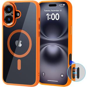 2 x for iPhone 16 Plus case Orange, Compatible with magsafe, Military Grade Protection, Shock Resistant Slim Magnetic Case, Fingerprint Resistant, Lens Full Cover for iPhone 16 Plus (6.7")