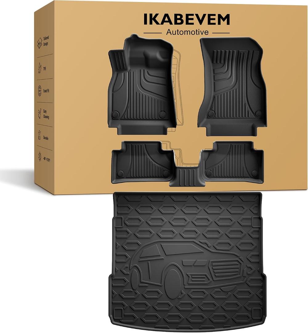 Original Floor Mats & Cargo Liner Fit for 2018-2025 Audi Q5/SQ5 (Include Sportback) - Custom Fit TPE Floor Liners for Q5/SQ5 1st & 2nd Row & Trunk Mat Full Set Car Mats, Black