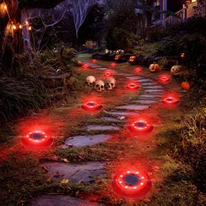 Flacchi Solar Ground Lights - Solar Powered Lights Outdoor Solar Disk Light Waterproof Landscape Light for Patio Yard Pathway Walkway Driveway (Red, 12 Pack)