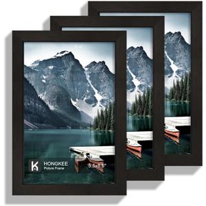 5.5 x 8.5 Diploma Frame - Made of Real Glass and Black Wooden Frame, 5.5 by 8.5 Photo for Wall or Tabletop Display, 3 Pack