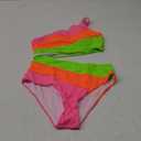 TASHEHE Women's One Shoulder One Piece Swimsuit Sexy Neon Color Block Bathing Suit Modest Full Coverage Cutout Swimwear (Medium, Pink / Orange / Neon Green)