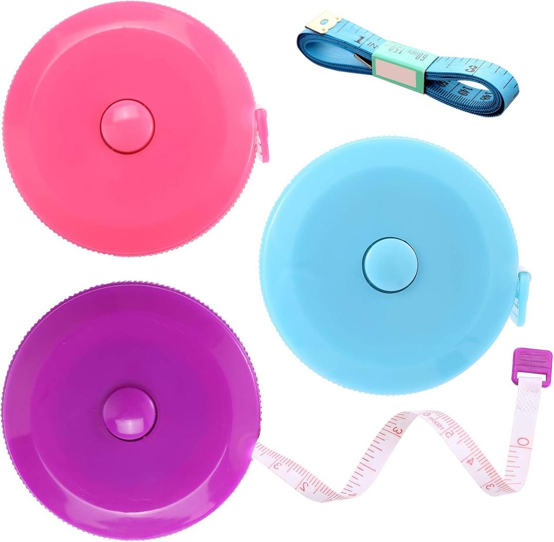 Tape Measure Body Measuring Tape, Retractable 60 Inch Soft Mini Measuring Tape, Small Sewing Fabric Tape Measurer for Cloth Waist Medical Nursing Craft(3 Pack/Pink Purple Sky Blue)