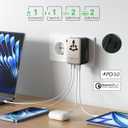 MOMAX 6-in-1 Universal Travel Adapter, GaN 100W International Power Adapter, 2 AC, 2 USB-C PD Fast Charging & 2 USB-A QC, All-in-one International Plug Adapter for Travel European UK AUS JP