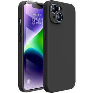 Miracase Designed for iPhone 14 Plus Case with Screen Protector,[Upgraded Enhanced Camera Protection],Shockproof Liquid Silicone Case with Microfiber Lining,6.7 inch, Black