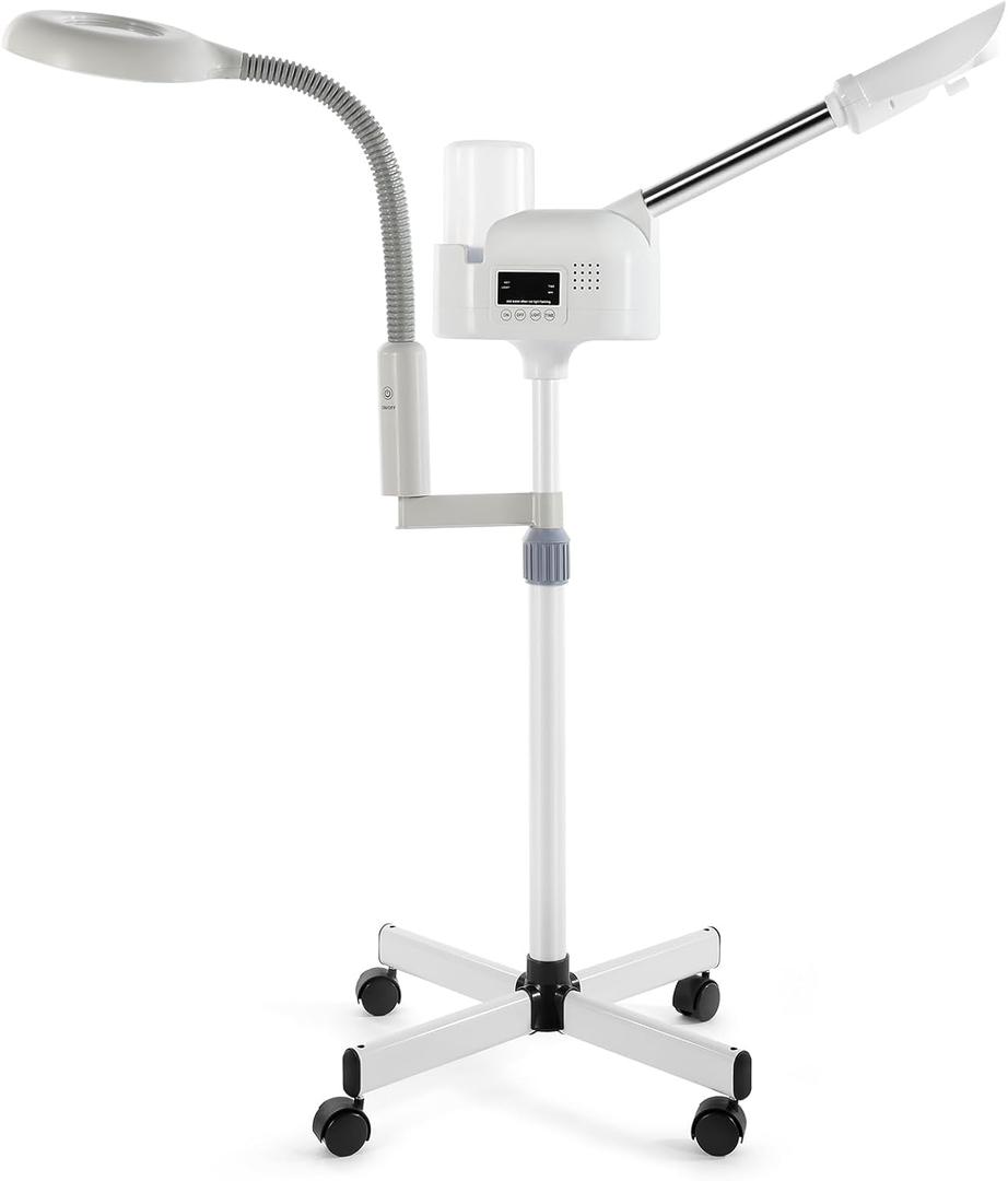 Professional Facial Steamer 2 in1 Steamer for Face 5X LED Magnifying Lamp Facial Steamer for Esthetician Beauty Face Equipment Use at Home or SalonWhite
