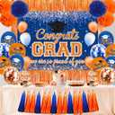 Graduation Decorations Class of 2026, Congrats Grad Backdrop, Graduation Balloons, Paper Pompoms, Paper Tassels, Foil Curtains for 2026 Graduation Party Decorations(Blue Orange)