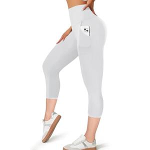 MOREFEEL Capri Leggings for Women with Pockets-High Waisted Tummy Control Black Workout Gym Yoga Pants, Size: Large-X-Large