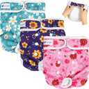 Pet Soft Washable Female Diapers (3 Pack) Female Dog Diapers, Comfort Reusable Doggy Diapers for Girl Dog in Period Heat (Cute Flower, XS)