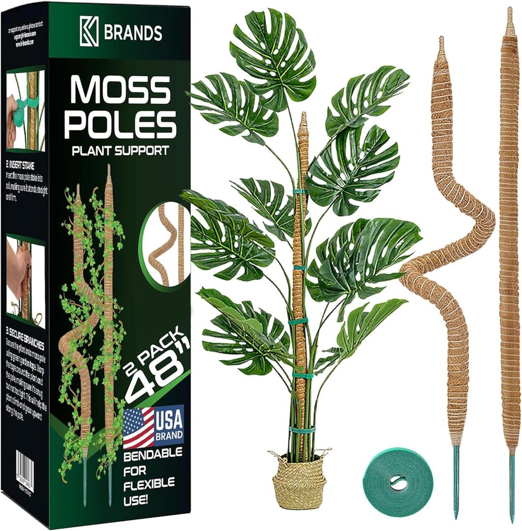 2 Pack 48'' Bendable Moss Pole Monstera Plant Support for Climbing Indoor Plants - Stakes for Potted Climbers - Tall Sticks Indoor Trellis for Houseplants - Accessories for Monstera Pot
