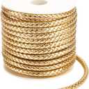 BENECREAT 16Yards Gold Round Braided Leather Cord, 7mm Wide PU Imitation Leather Beading Cord Rope for Jewelry Making, Necklaces, Bracelets, Wraps, Crafts