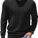 COOFANDY Mens Sweater Crewneck Pullover Long Sleeve Lightweight Sweater Plain Knit Silm Fit (Black, M)