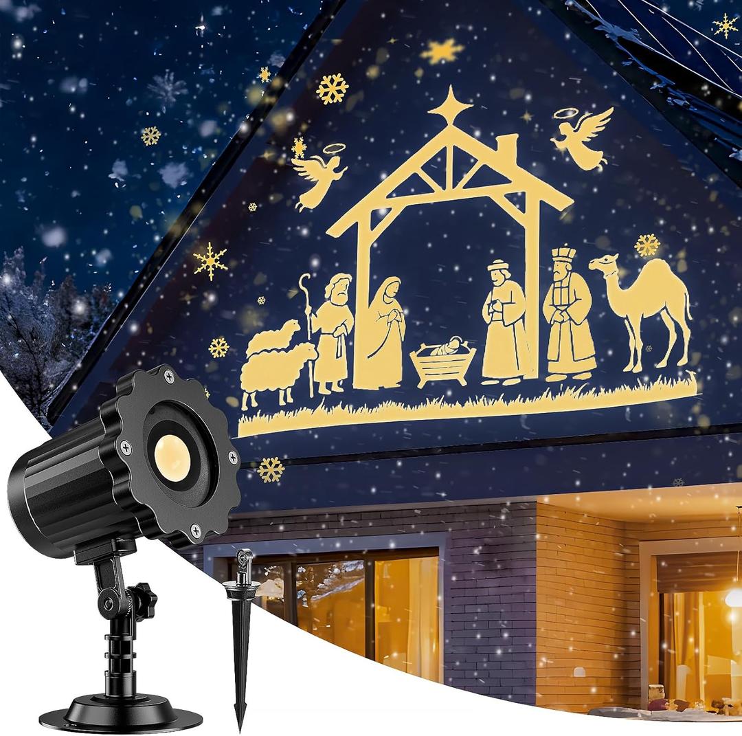 Christmas Nativity Scene Projector Lights Outdoor Indoor-2025 Upgrade 3D Dynamic Jesus Christmas Decorations,Waterproof Holiday Projector Lights for Window Ground Roof Wall Yard Garage Xmas Decor