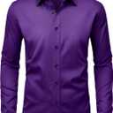 Mens Wrinkle Free Dress Shirts Regular Fit Long Sleeve Non Iron Business Casual Wedding Stretch Button Down Shirt (Large, Purple)