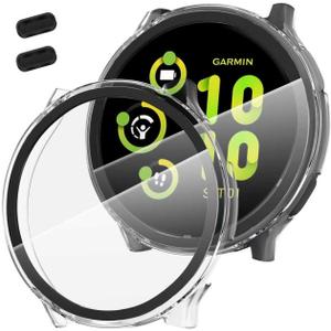 Suoman 2 Pack for Garmin vivoactive 5 Smartwatch Case, 9H Tempered Glass Screen Protector+ Charger Port, All-coverage PC Protective Cover Bumper (Clear+Clear)