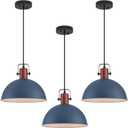 12 Inch Blue Pendant Lights Hammered Matte Pendant Lights for Kitchen Island Industrial Farmhouse Adjustable Height Dome Hanging Light Fixtures for Barn, Dining Room 3 Packs