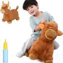 INPANY Bouncy Bull Hopping Toys - Toddler Brown Plush Cow Hopper, Kids Inflatable Farm Animal Hopper Horse, Outdoor Indoor Ride on Rubber Bouncer, Toys for 2 3 4 Year Old Boy Girl Birthday Gifts