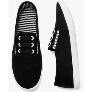 kufeiti Women's Canvas Slip On Shoes Sneakers for Women Fashion Comfortable White Black Elastic Sneakers for Women, 7