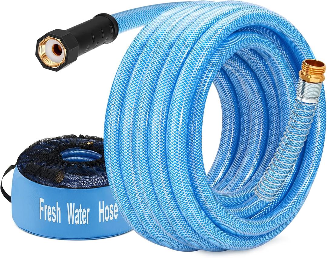 Kohree 35FT Upgraded RV Water Hose, 5/8" Premium Drinking Water Hose for Camper, Leak Free, No Kink, Flexible Garden Hose 35 ft with Storage Bag, Reinforced PVC Design w/Strain Relief Ends - Blue